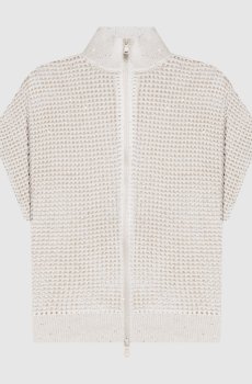 Бежевый ажурный жилет с пайетками