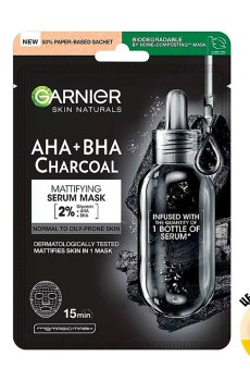 Черная тканевая маска для лица Garnier Skin Naturals с AHA+BHA кислотами, 28 г