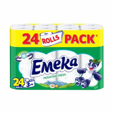 Туалетная бумага Emeka Mountain Fresh, белая, 3-слойная, 24 рулона Туалетная бумага Emeka Mountain Fresh, белая, 3-слойная, 24 рулона