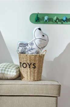 Плетена корзина для зберігання з ручками та написом "Toys" - бежевий