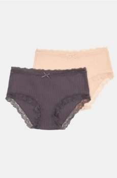 Ребристі трусики хіпстер з мереживом, набір з 2 - різнобарвний