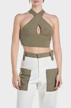 Женский оливковый топ Оливковый S Replay DK3857.000.G23776A