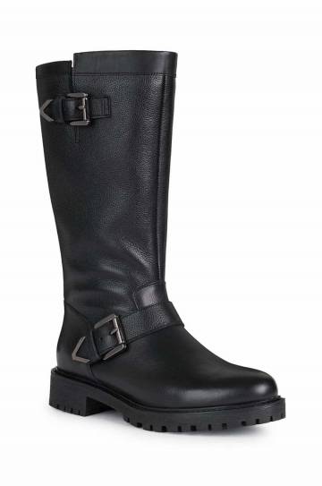Кожаные сапоги Geox D16FTH 04643 C9999 D HOARA H женские цвет чёрный на плоском ходу Кожаные сапоги Geox D16FTH 04643 C9999 D HOARA H женские цвет чёрный на плоском ходу