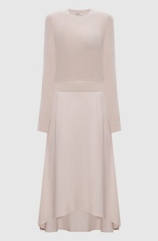 Бежевое платье миди с шерстью шелком и кашемиром