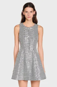 Женский твидовый сарафан с узором Разноцветный 34 Sandro SFPRO04714_Black - White