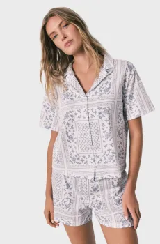 Женская белая пижама с узором (рубашка, шорты) Белый XL womensecret 3593027