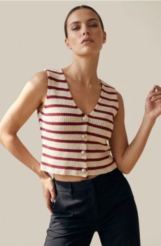 Бавовняна жилетка у смужку - червоний