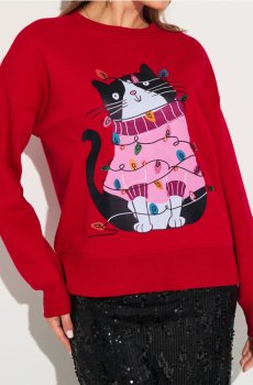 Світшот з круглим вирізом з різдвяним мотивом - червоний