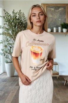 Бавовняна футболка з принтом - нюдовий