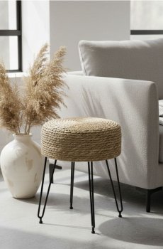 Плетений табурет на металевих ніжках - бежевий