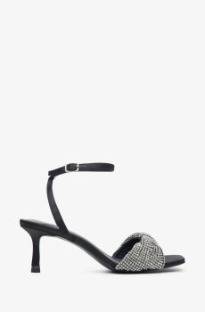 Босоніжки зі стразами шкіряні чорні Estro ER00113385