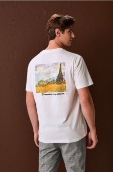 Бавовняна футболка з принтом - кремовий