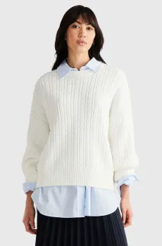 Женский белый свитер CABLE ALL OVER C-NK Белый L Tommy Hilfiger WW0WW39003