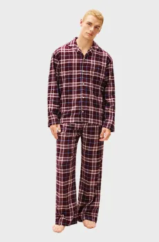 Мужская бордовая пижама в клетку (рубашка, брюки) RELAXED Бордовый S Tommy Hilfiger UM0UM03659