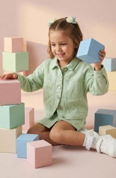 Джинсова куртка з вишитим квітковим мотивом - бірюзовий