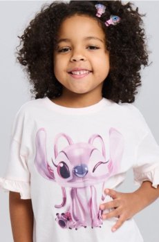 Бавовняна футболка з принтом Lilo & Stitch - кремовий