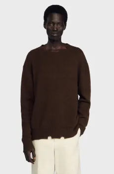Мужской темно-коричневый шерстяной джемпер Коричневый S Sandro SHPTR00685_Chocolate