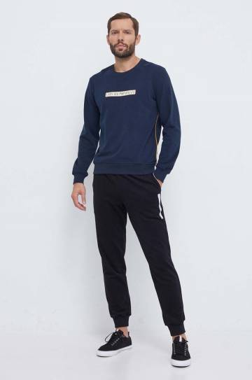 Хлопковая кофта лаунж Emporio Armani Underwear цвет синий с принтом Хлопковая кофта лаунж Emporio Armani Underwear цвет синий с принтом