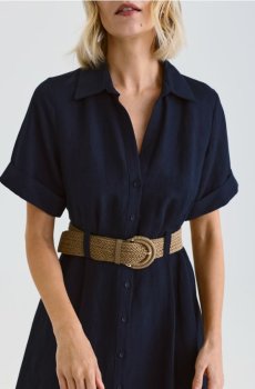 Reserved - Міді-сукня з домішкою льону - темно-синій - 5139V-59X