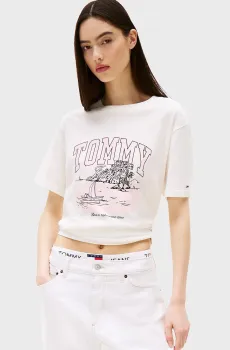 Женская белая футболка RLX TONAL TROPICS Белый XS Tommy Jeans DW0DW21343