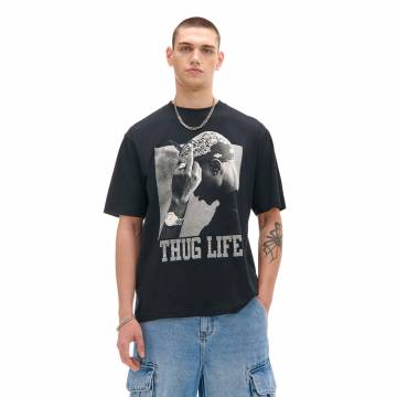 Cropp - Чорна футболка з принтом Tupac Shakur - чорний Cropp - Чорна футболка з принтом Tupac Shakur - чорний