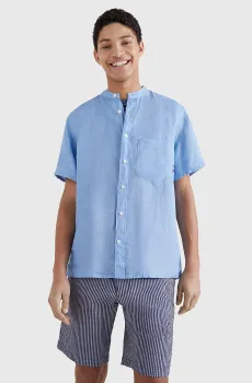 Мужская голубая льняная рубашка MANDARIN RF Голубой M Tommy Hilfiger MW0MW30898