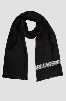 Мужской черный шерстяной шарф с узором Черный ONESIZE Karl Lagerfeld 534135.805001;990