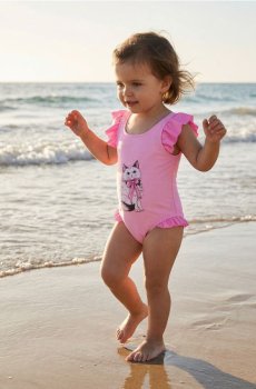 Купальник з бантом на спині та воланами - пастельний рожевий