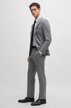 Мужской серый шерстяной костюм (пиджак, брюки) Серый 50 BOSS 50521673;041