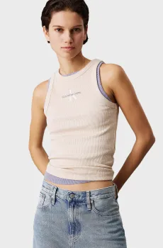 Женская бежевая майка MONOLOGO RIB TANK TOP Бежевый S Calvin Klein Jeans J20J225301
