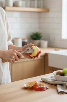Кухонна овочечистка з бамбуковою ручкою - бежевий
