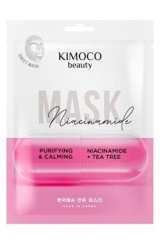 Очищающая успокаивающая тканевая маска для лица Kimoco Beauty Purifying & Calming Mask с ниацинамидом и чайным деревом, 23 мл