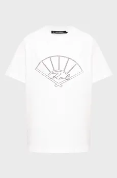 Женская белая футболка FAN RHINESTONE T-SHIRT Белый XS Karl Lagerfeld 246W1702