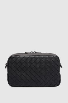 Черная кожаная сумка Intrecciato