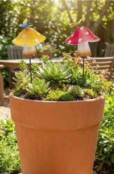 Набір декорацій для горщиків у формі грибів 2 pack - різнобарвний