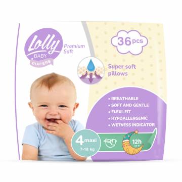 Подгузники Lolly Premium Soft Maxi размер 4 (7-18 кг), 36 шт Подгузники Lolly Premium Soft Maxi размер 4 (7-18 кг), 36 шт