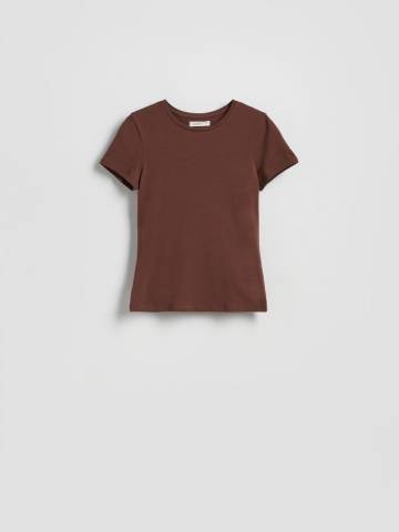 Reserved - Бавовняна футболка в обтяжку - темно коричневий - 545GA-89X