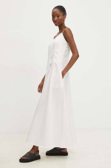 Платье Answear Lab цвет белый maxi расклешённая Платье Answear Lab цвет белый maxi расклешённая