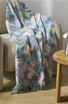 Плед з квітковим мотивом і китицями - світло-бірюзовий