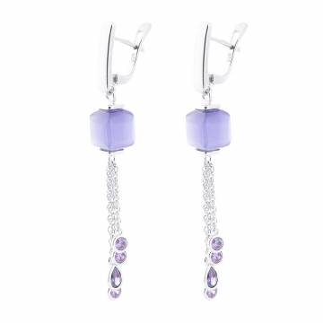 Серебряные серьги (им. улексит, фианит) 122427 Серебряные серьги (им. улексит, фианит) 122427