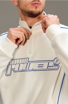 Світшот із принтом і контрастним оздобленням - кремовий