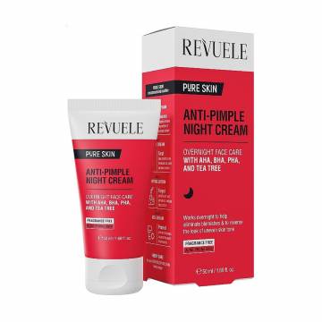 Ночной крем для лица Revuele Pure Skin Anti-Pimple Night Cream против прыщей, с AHA, BHA, PHA и чайным деревом, 50 мл Ночной крем для лица Revuele Pure Skin Anti-Pimple Night Cream против прыщей, с AHA, BHA, PHA и чайным деревом, 50 мл