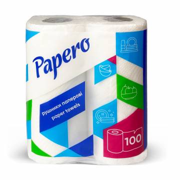 Бумажные полотенца Papero Джамбо, белые, 2-слойные, 100 отрывов, 2 рулона