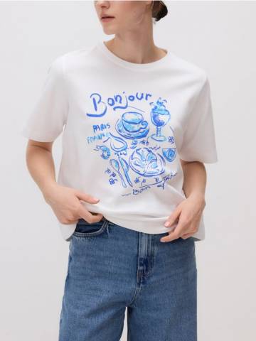 Reserved - Бавовняна футболка з принтом - кремовий - 975ED-01X