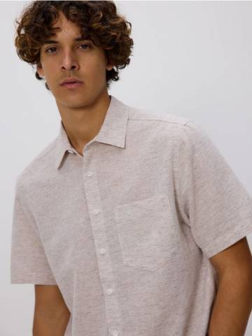 Reserved - Сорочка regular fit із додаванням льону - бежевий - 852FS-08X Reserved - Сорочка regular fit із додаванням льону - бежевий - 852FS-08X
