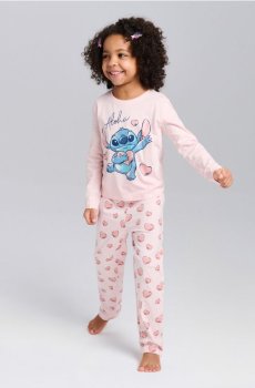 Бавовняна двочастинна піжама з принтом Stitch - пастельний рожевий