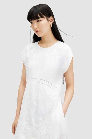 Хлопковое платье AllSaints GIANNA EMB DRESS цвет белый maxi расклешённое WD588Z Хлопковое платье AllSaints GIANNA EMB DRESS цвет белый maxi расклешённое WD588Z