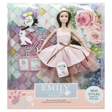 Лялька Emily Брюнетка в рожевій сукні з котиком (QJ077A) Лялька Emily Брюнетка в рожевій сукні з котиком (QJ077A)