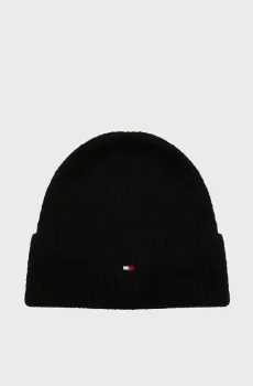 Женская черная шапка ESSENTIAL FLAG FUZZY BEANIE Черный ONESIZE Tommy Hilfiger AW0AW16633