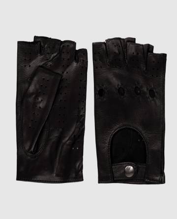 Черные кожаные митенки с перфорацией
